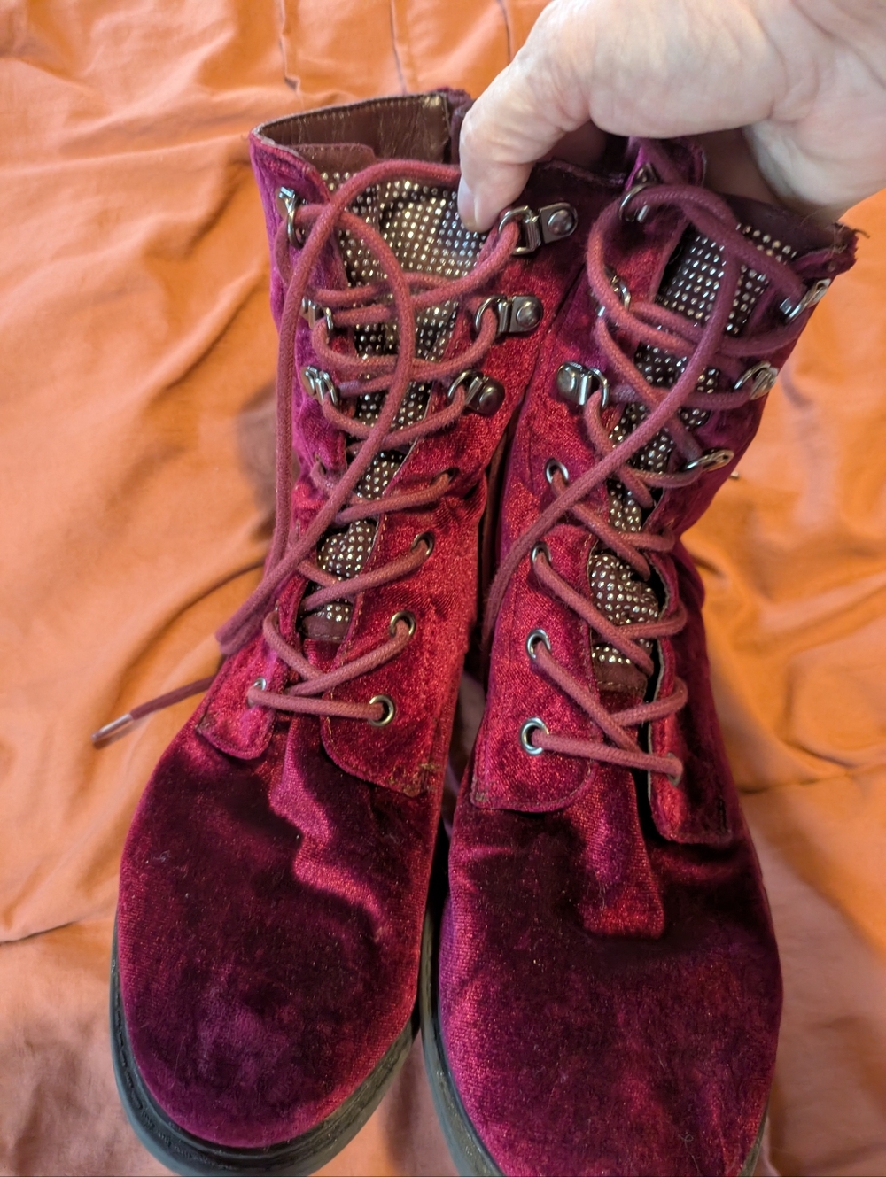 Sam Edelman Circus Women's Velvet Lace-Up Ankle Boots in Burgundy 9w